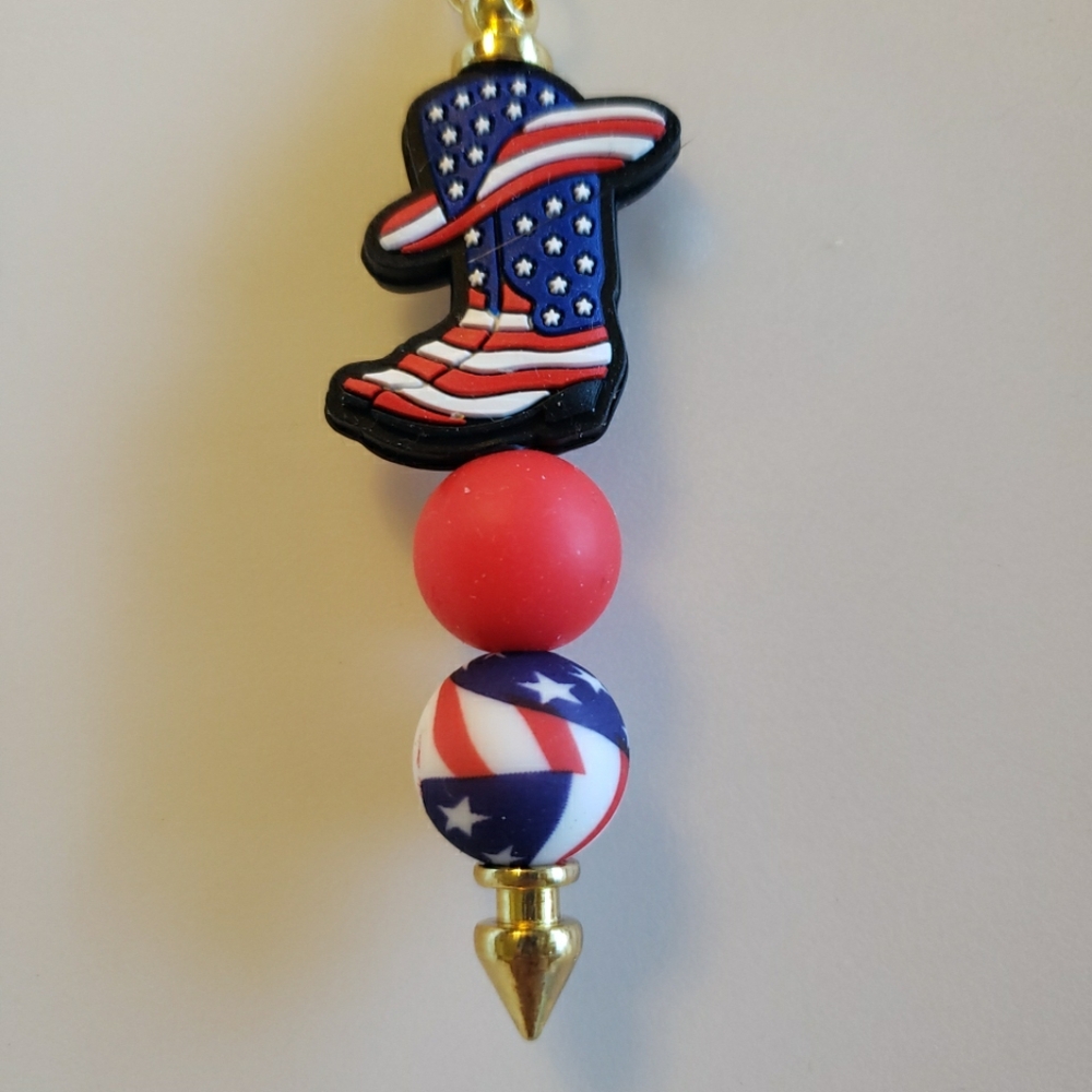 New Handmade Cowboy Hat And Boots Focal Bead American Flag Beaded Keychain